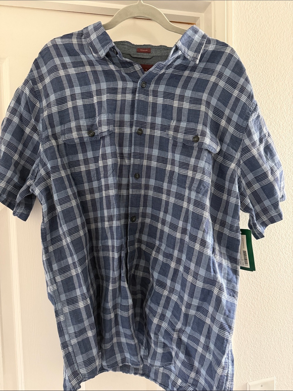 Men's Casual Blue Plaid Short-Sleeve Button-Down Shirt